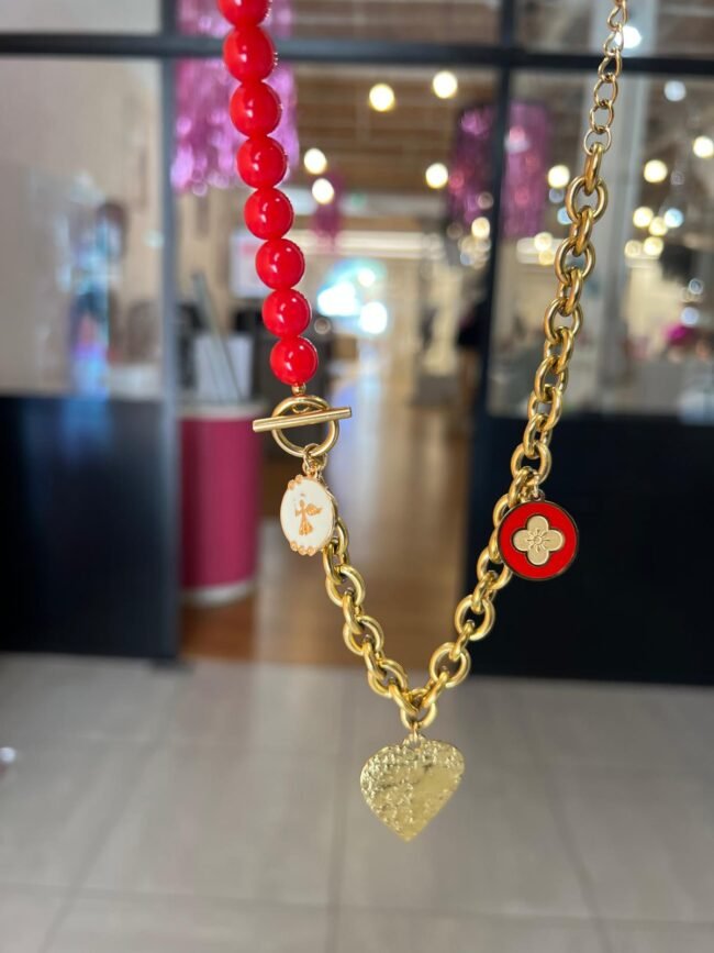 Collier moitié chaîne / moitié perles